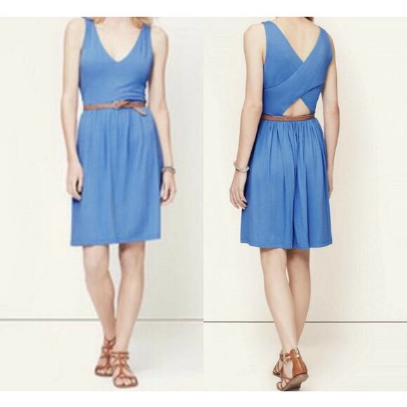 Loft Blue Crossover Cutout Back Dress - Sz Med NWT - Picture 1 of 7